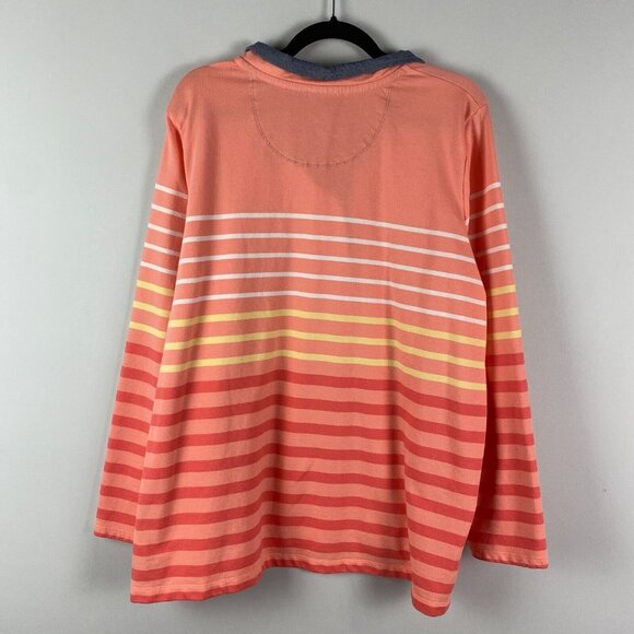 LL Bean Rugby Henley Shirt Sweatshirt Womens 2X Orange Multicolor Stripe - Picture 6 of 10